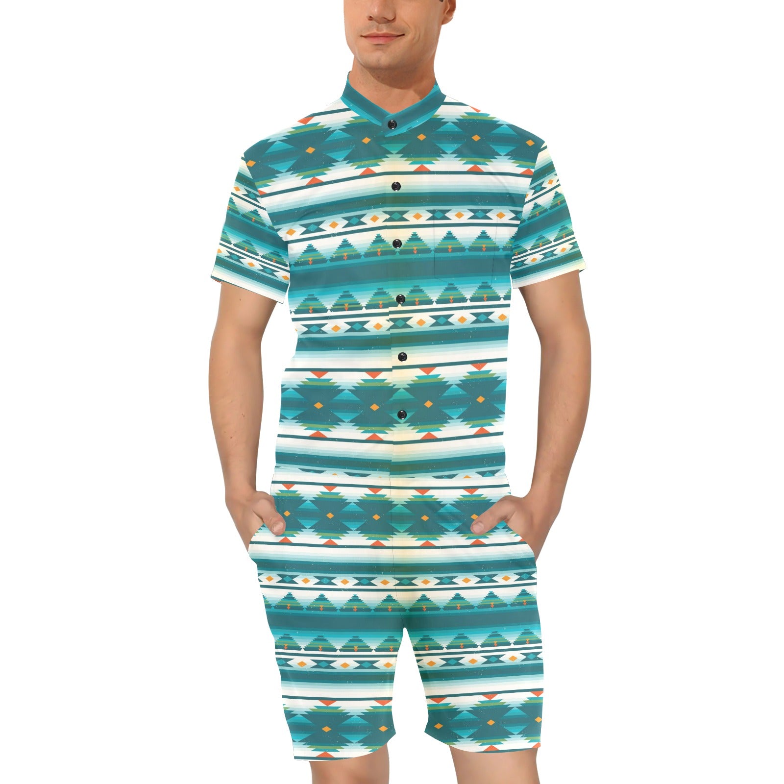 Blue Tribal Aztec Men's Romper