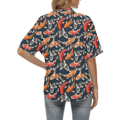 Koi Carp Cute Design Themed Print Women's Hawaiian Shirt