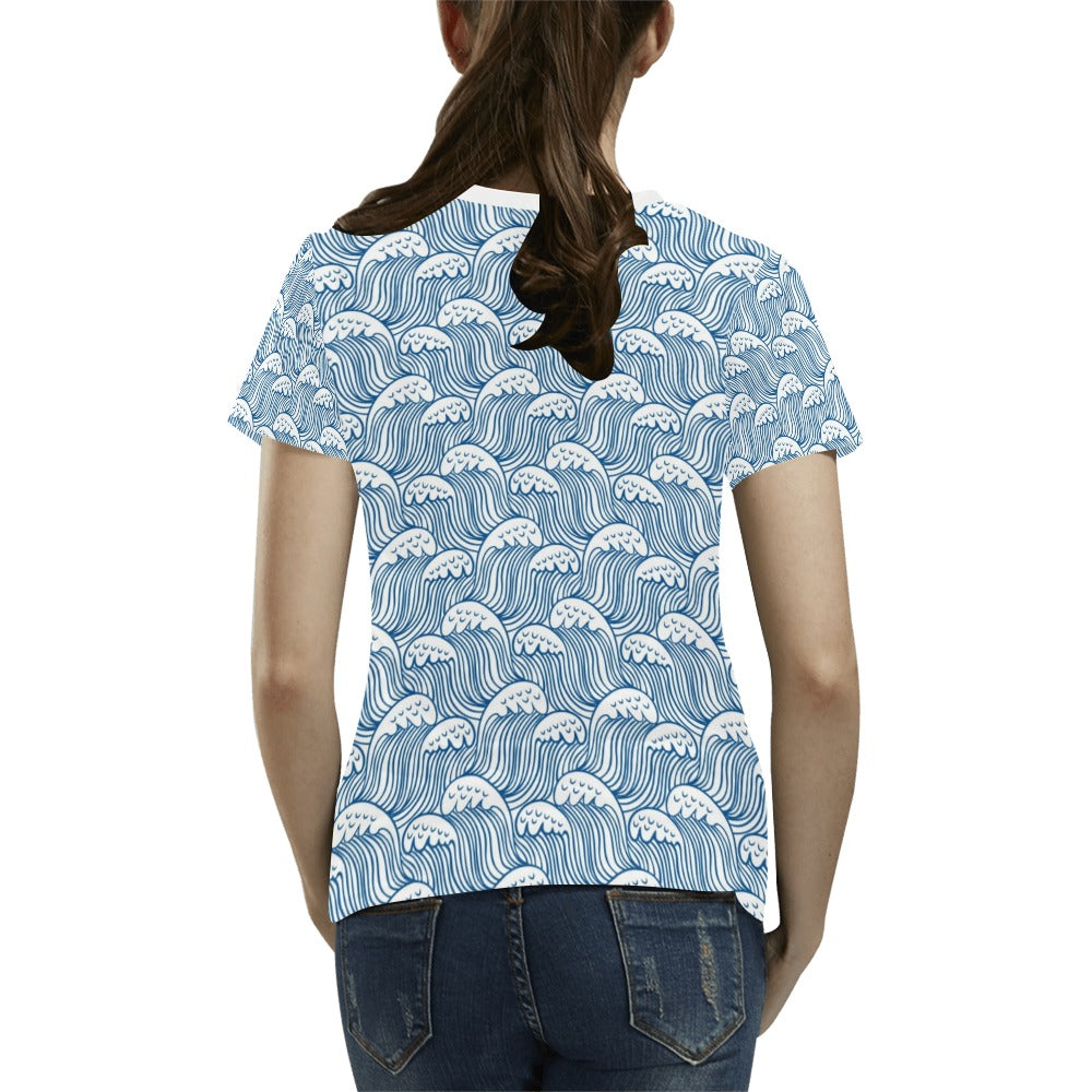 Wave Print Design LKS306 Women's  T-shirt