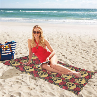 Skull And Roses Print Design LKS302 Beach Towel 32" x 71"