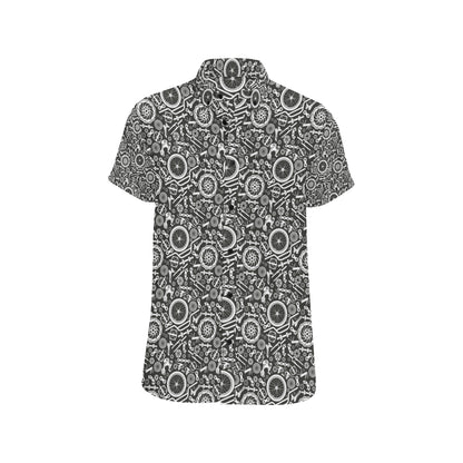 Bicycle Tools Pattern Print Design 02 Men's Short Sleeve Button Up Shirt