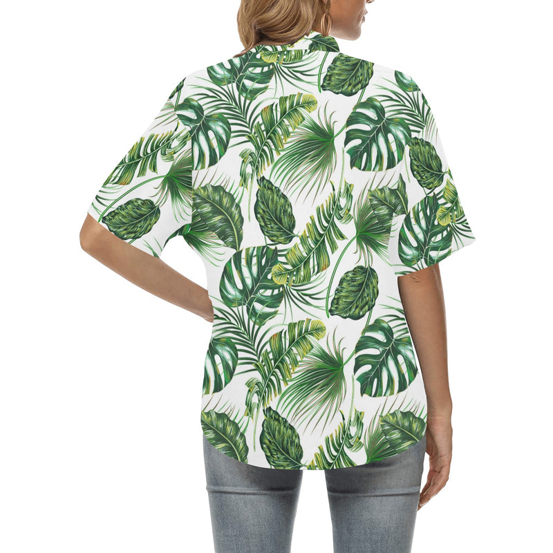 Green Pattern Tropical Palm Leaves Women's Hawaiian Shirt