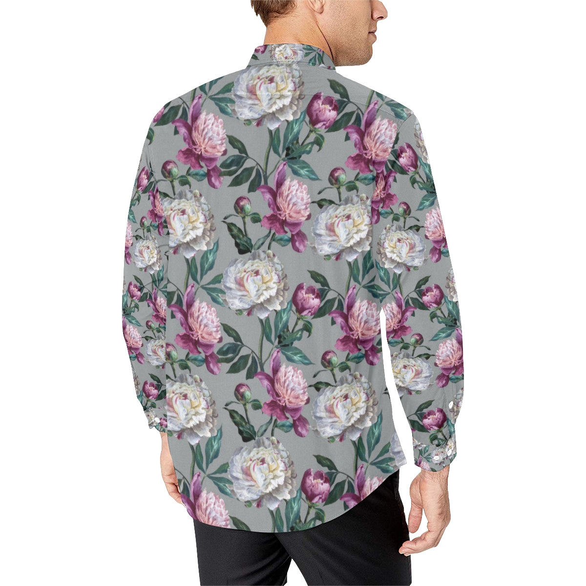 Peony Pattern Print Design PE01 Men's Long Sleeve Shirt