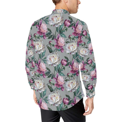 Peony Pattern Print Design PE01 Men's Long Sleeve Shirt