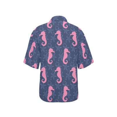 SeaHorse Pink Pattern Print Design 02 Women's Hawaiian Shirt