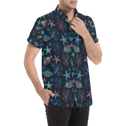 Starfish Pattern Print Design 01 Men's Short Sleeve Button Up Shirt