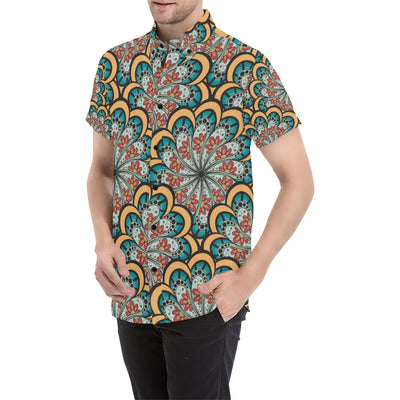 Mandala Pattern Print Design 01 Men's Short Sleeve Button Up Shirt