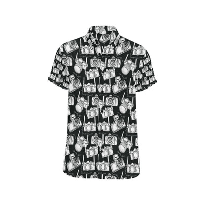 Camera Pattern Print Design 01 Men's Short Sleeve Button Up Shirt