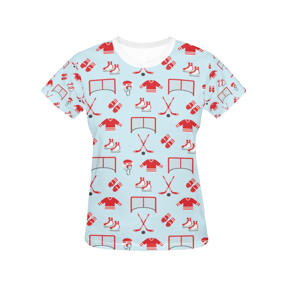 Hockey Red Equipment Print Design LKS305 Women's  T-shirt