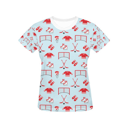 Hockey Red Equipment Print Design LKS305 Women's  T-shirt