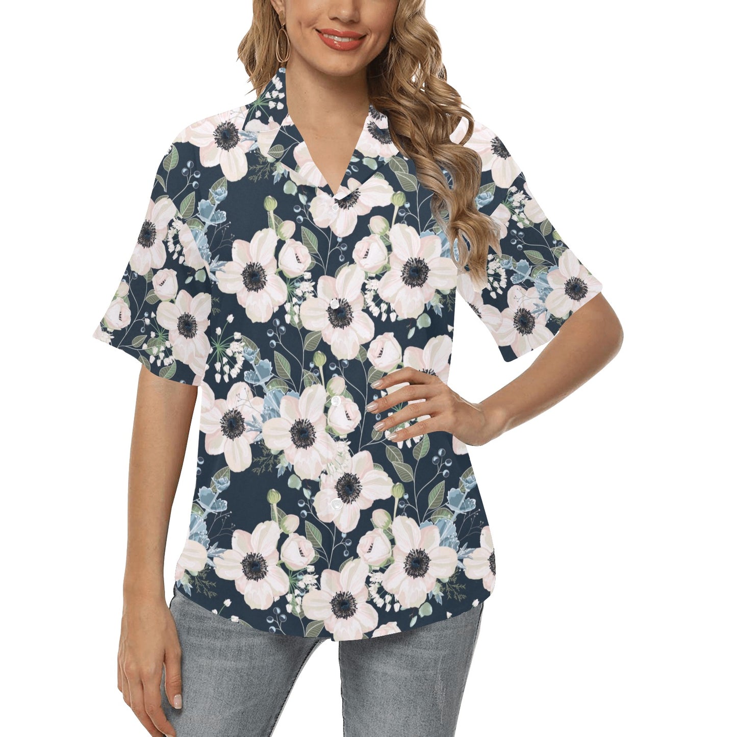 Anemone Pattern Print Design AM02 Women's Hawaiian Shirt