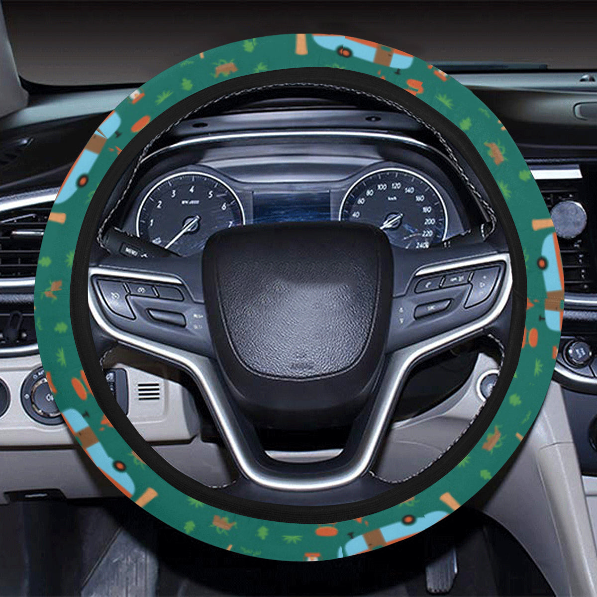 Camping Camper Pattern Print Design 06 Steering Wheel Cover with Elastic Edge
