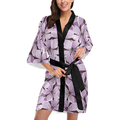 Lilac Pattern Print Design 01 Women's Short Kimono