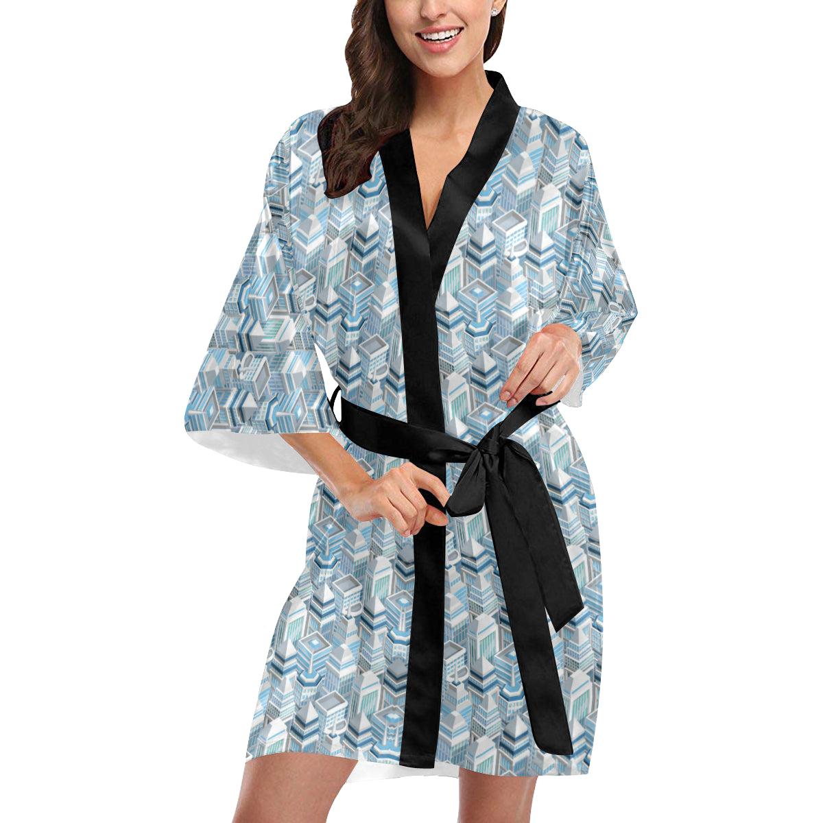 City  Pattern Print Design 03 Women's Short Kimono