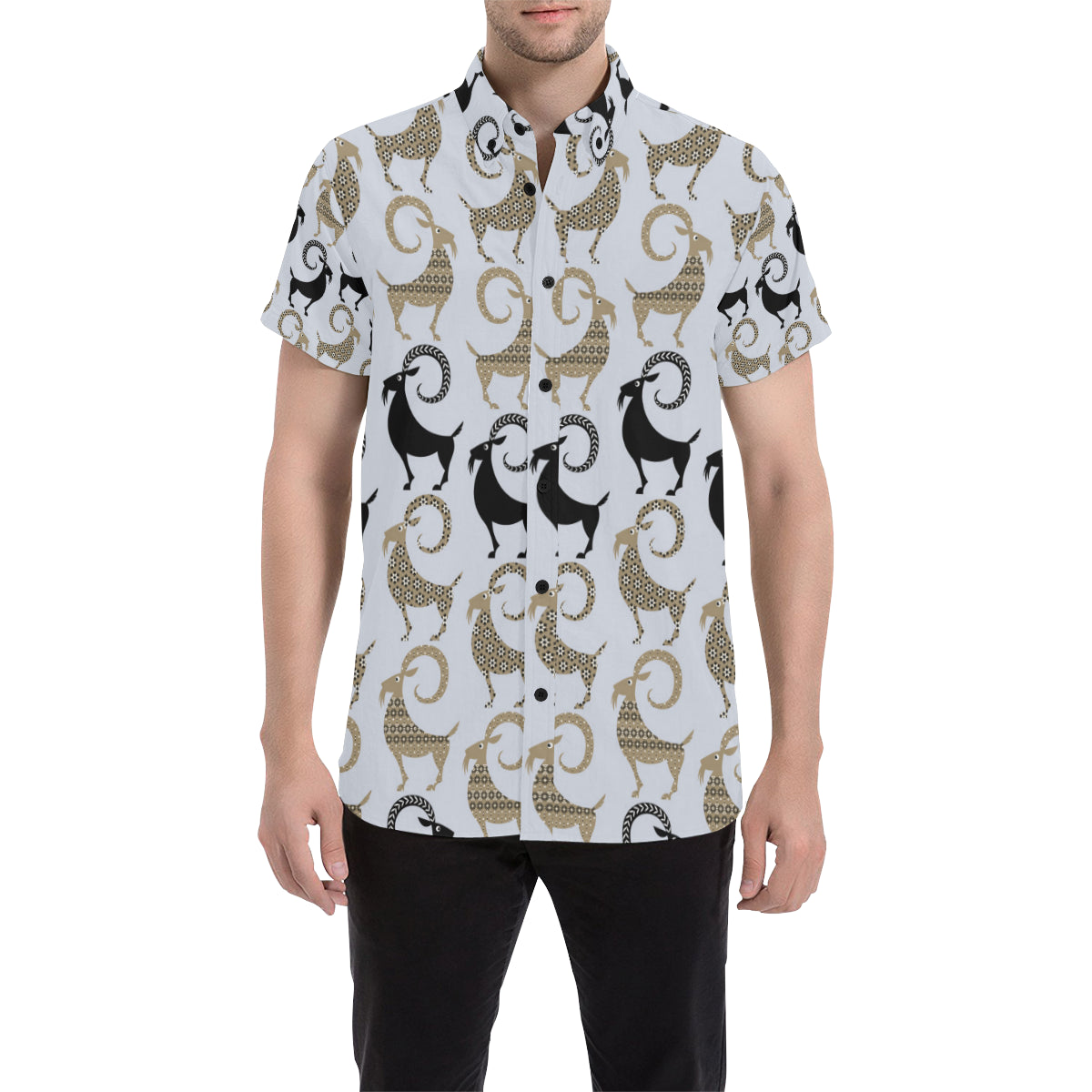 Goat Pattern Print Design 03 Men's Short Sleeve Button Up Shirt