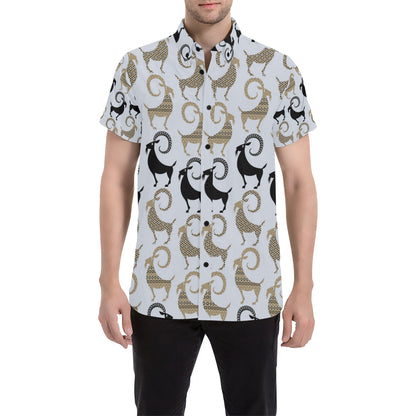 Goat Pattern Print Design 03 Men's Short Sleeve Button Up Shirt