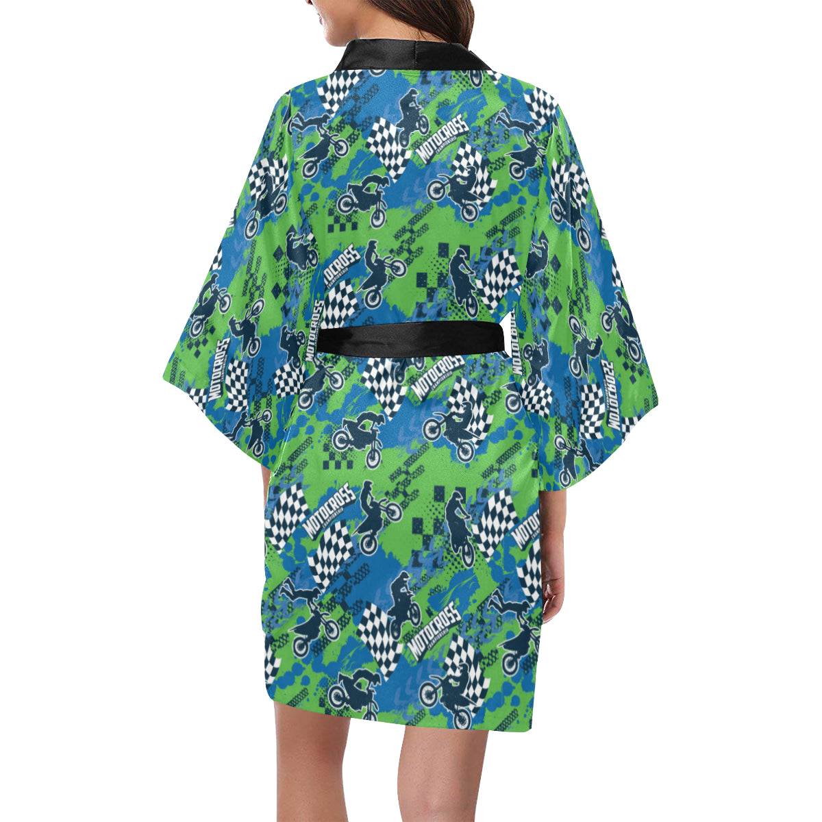 Motocross Pattern Print Design 04 Women's Short Kimono