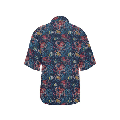 Octopus Deep Sea Print Themed Women's Hawaiian Shirt