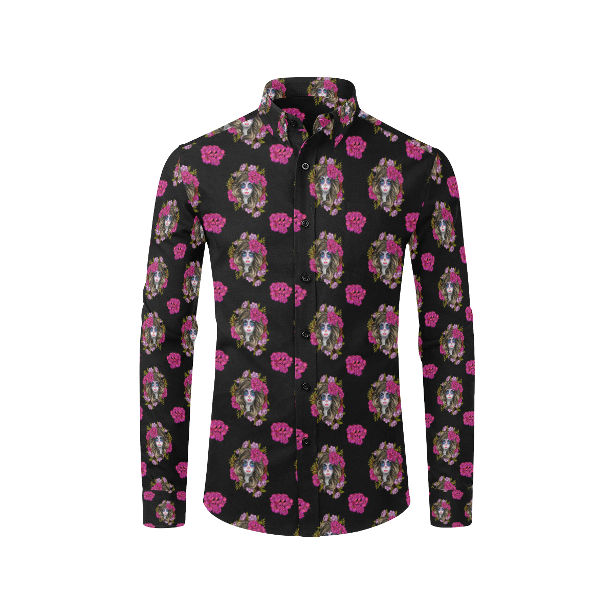 Day of the Dead Makeup Girl Men's Long Sleeve Shirt