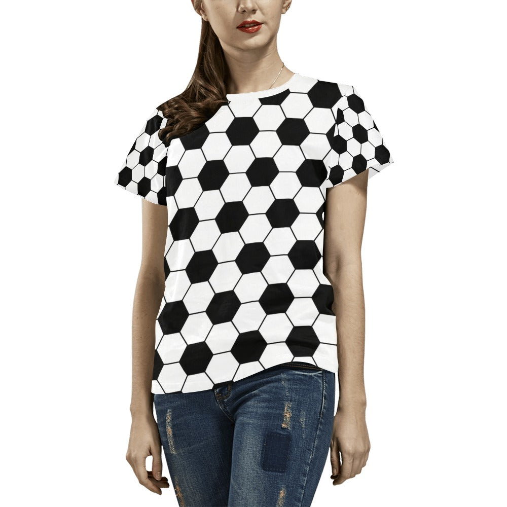 Soccer Ball Texture Print Design LKS303 Women's  T-shirt