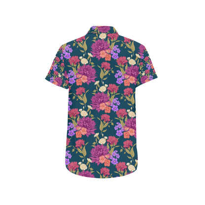 Dahlia Pattern Print Design DH01 Men's Short Sleeve Button Up Shirt