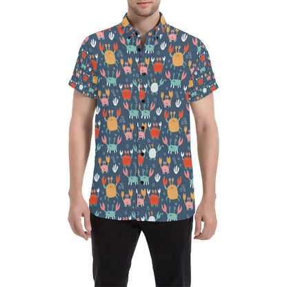 Crab Pattern Print Design 05 Men's Short Sleeve Button Up Shirt