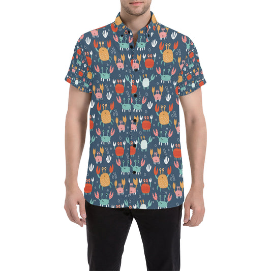 Crab Pattern Print Design 05 Men's Short Sleeve Button Up Shirt