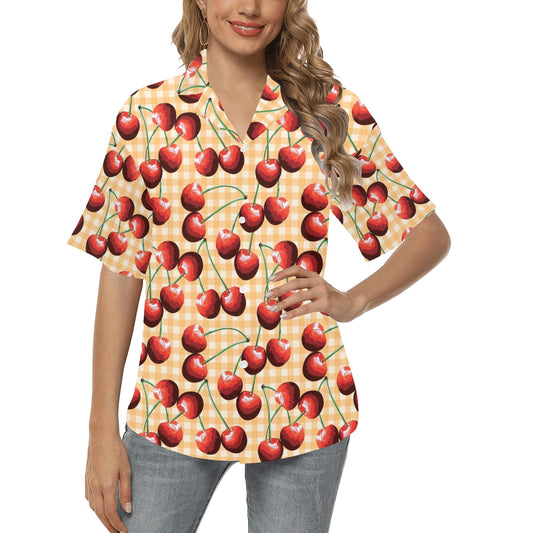 Cherry Orange Plaid Print Women's Hawaiian Shirt