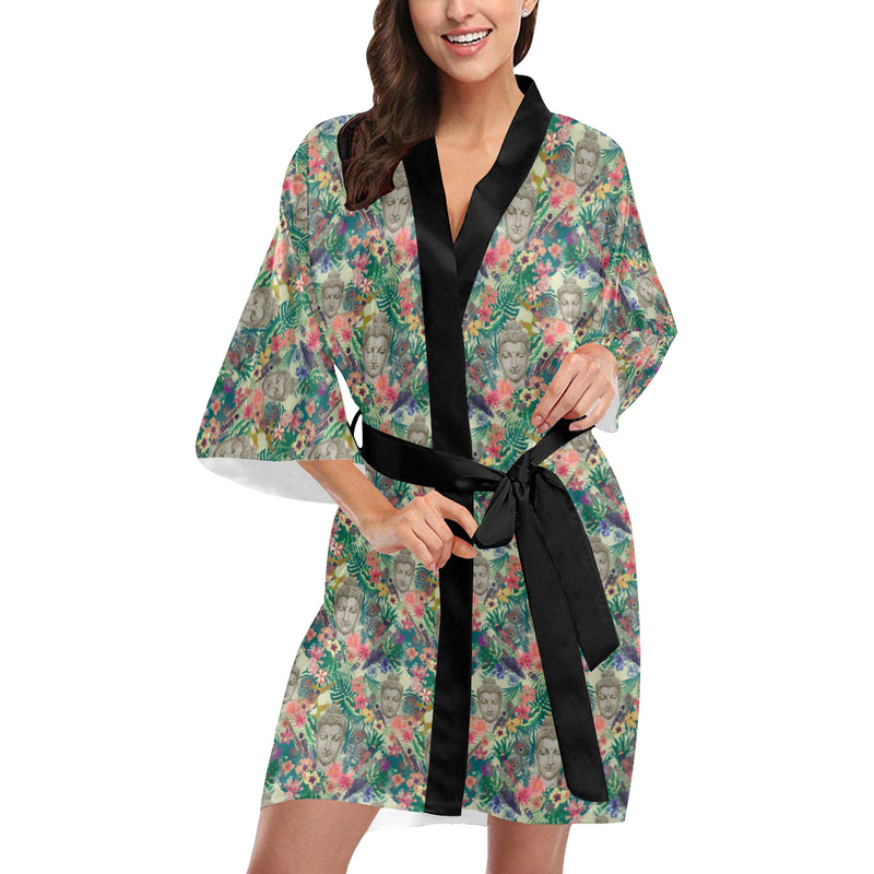 Buddha Pattern Print Design 08 Women's Short Kimono