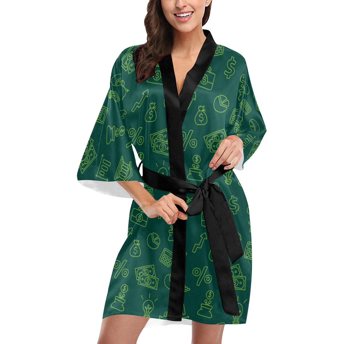 Accounting Financial Pattern Print Design 02 Women's Short Kimono