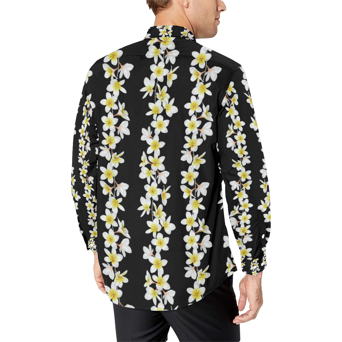 White Plumeria Pattern Print Design PM08 Men's Long Sleeve Shirt