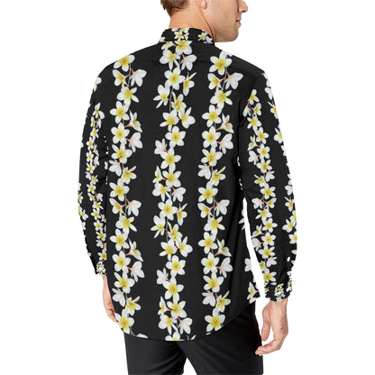 White Plumeria Pattern Print Design PM08 Men's Long Sleeve Shirt