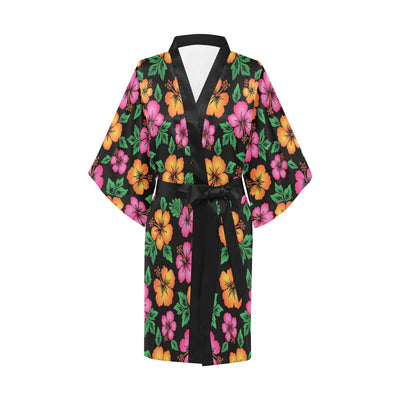 Hibiscus Pattern Print Design HB029 Women Kimono Robe