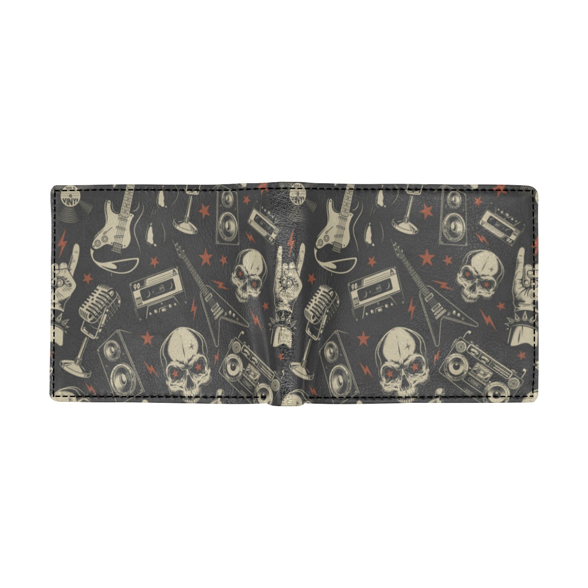 Rock and Roll Skull Pattern Print Design A03 Men's ID Card Wallet