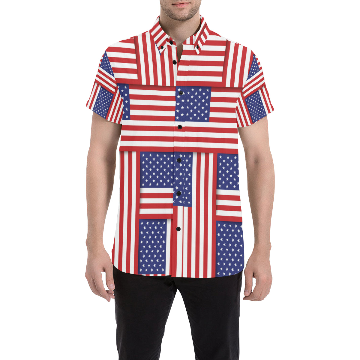 Patriotic US Flag Pattern Print Design A01 Men's Short Sleeve Button Up Shirt