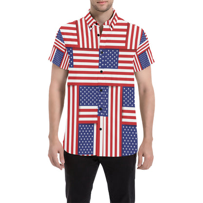 Patriotic US Flag Pattern Print Design A01 Men's Short Sleeve Button Up Shirt