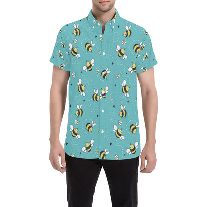 Bee Pattern Print Design BEE02 Men's Short Sleeve Button Up Shirt