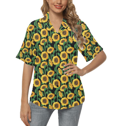 Sunflower Realistic Print Pattern Women's Hawaiian Shirt