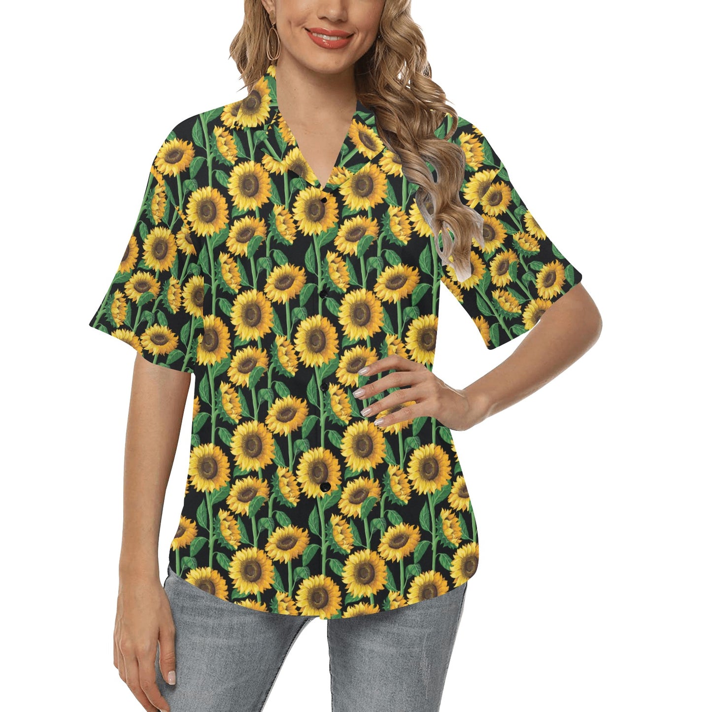 Sunflower Realistic Print Pattern Women's Hawaiian Shirt