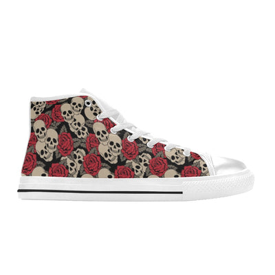 Skull And Roses Print Design LKS301 High Top Women's White Shoes