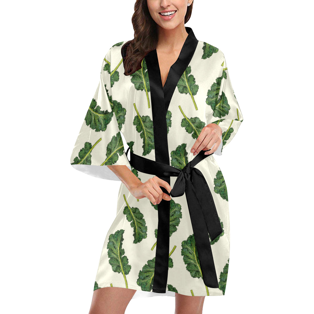 Kale Pattern Print Design 03 Women's Short Kimono