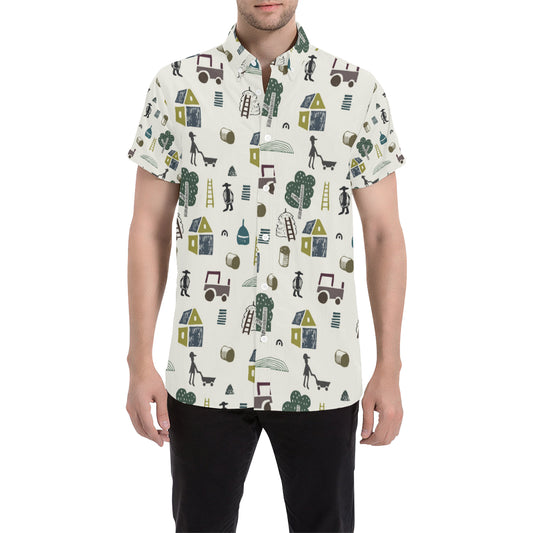Agricultural Farm Print Design 01 Men's Short Sleeve Button Up Shirt