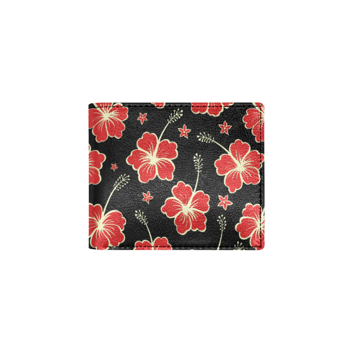 Red Hibiscus Pattern Print Design HB021 Men's ID Card Wallet