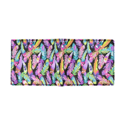 Neon Feather Pattern Print Design A02 Men's ID Card Wallet