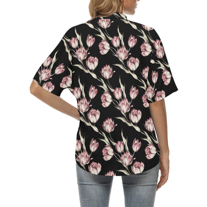 Tulip Pink Pattern Print Design TP02 Women's Hawaiian Shirt