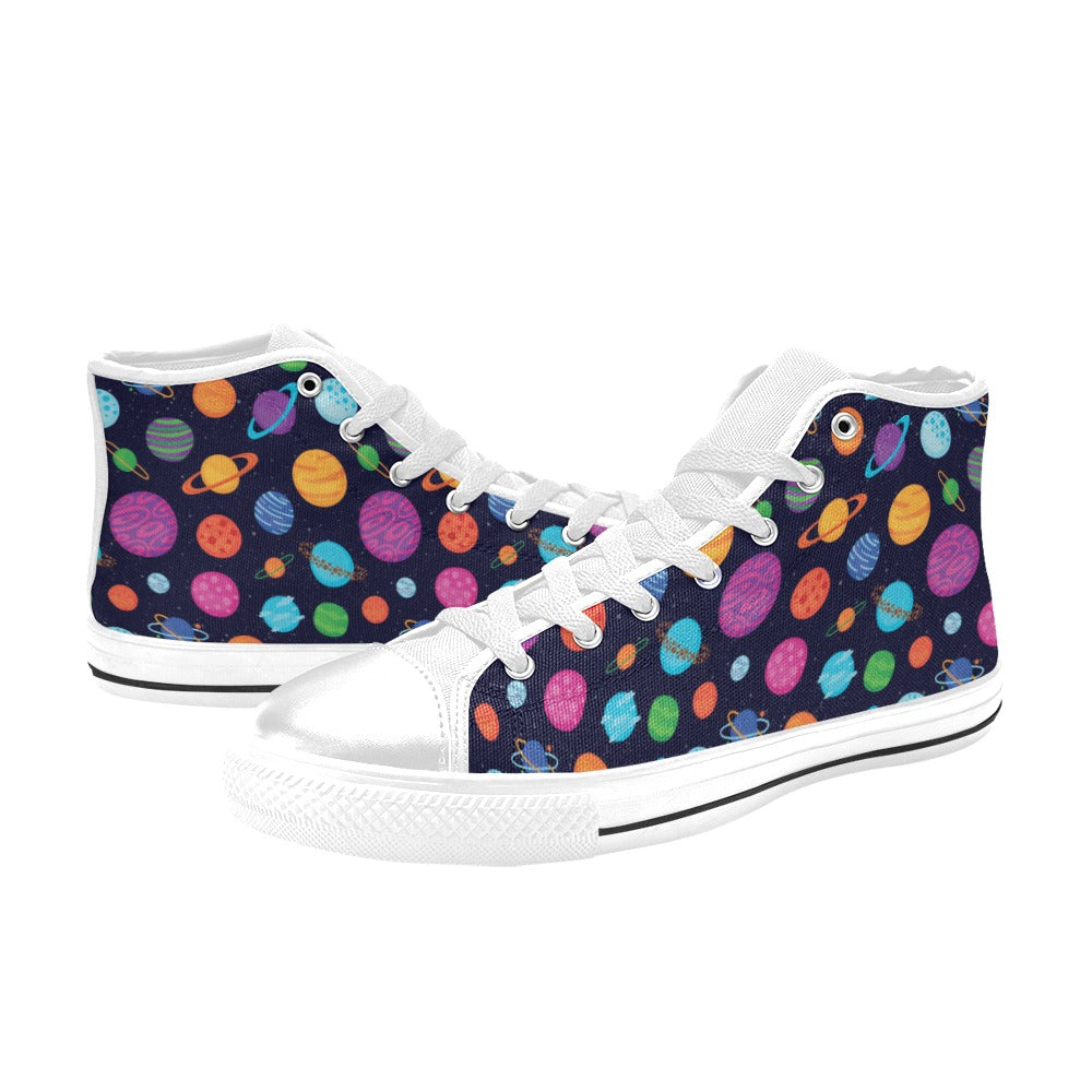 Planet Multicolor Print Design LKS302 High Top Women's White Shoes