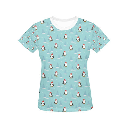 Ski Penguin Print Design LKS304 Women's  T-shirt