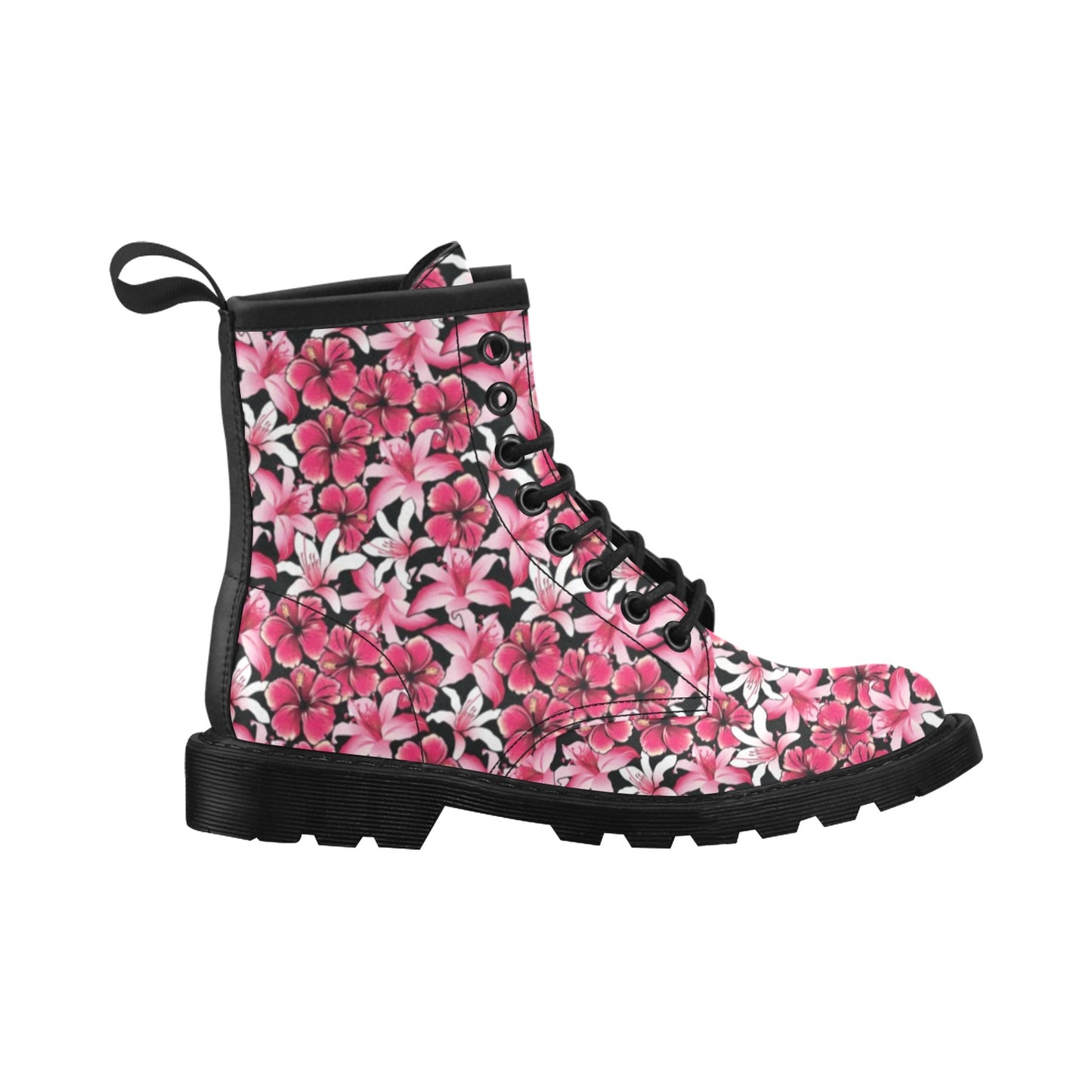 Flower Hawaiian Pink Red Hibiscus Print Women's Boots
