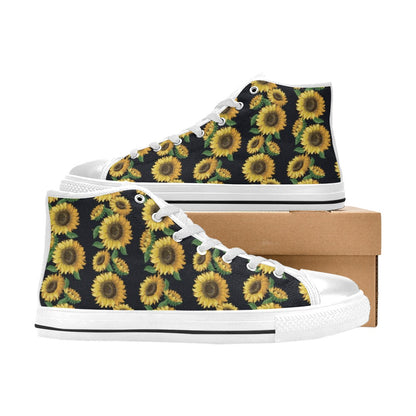 Sunflower Print Design LKS306 High Top Women's White Shoes