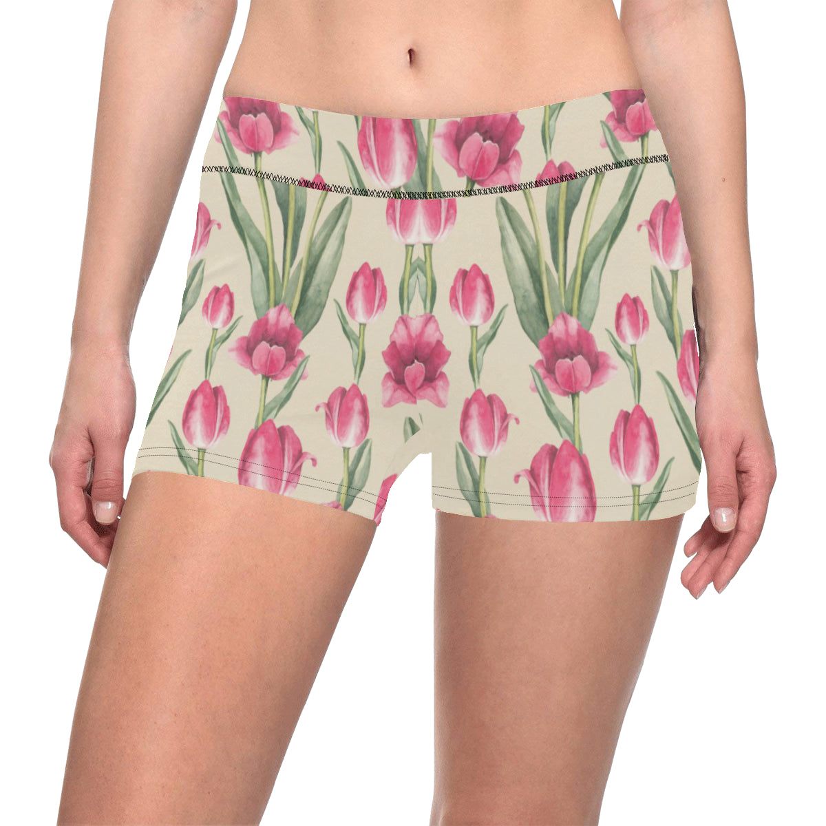 Tulip Pink Pattern Print Design TP06 Yoga Shorts